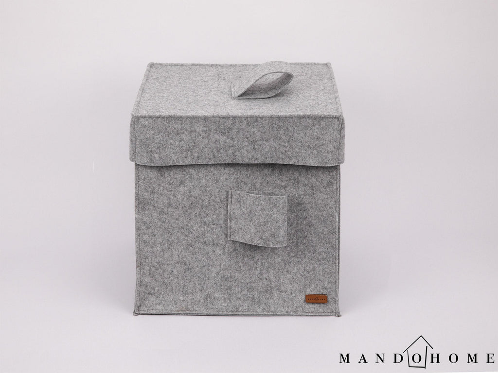 Felt Storage Basket with Lid - 12.5" Cube Organizer Bin for Home, Toy Storage Box, Multi-Color Options, Customizable Size