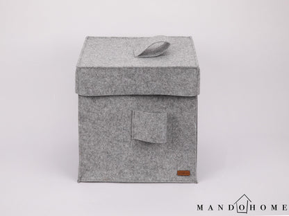 Felt Storage Basket with Lid - 12.5" Cube Organizer Bin for Home, Toy Storage Box, Multi-Color Options, Customizable Size