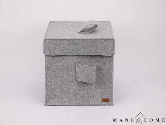 Felt Storage Basket with Lid - 12.5" Cube Organizer Bin for Home, Toy Storage Box, Multi-Color Options, Customizable Size