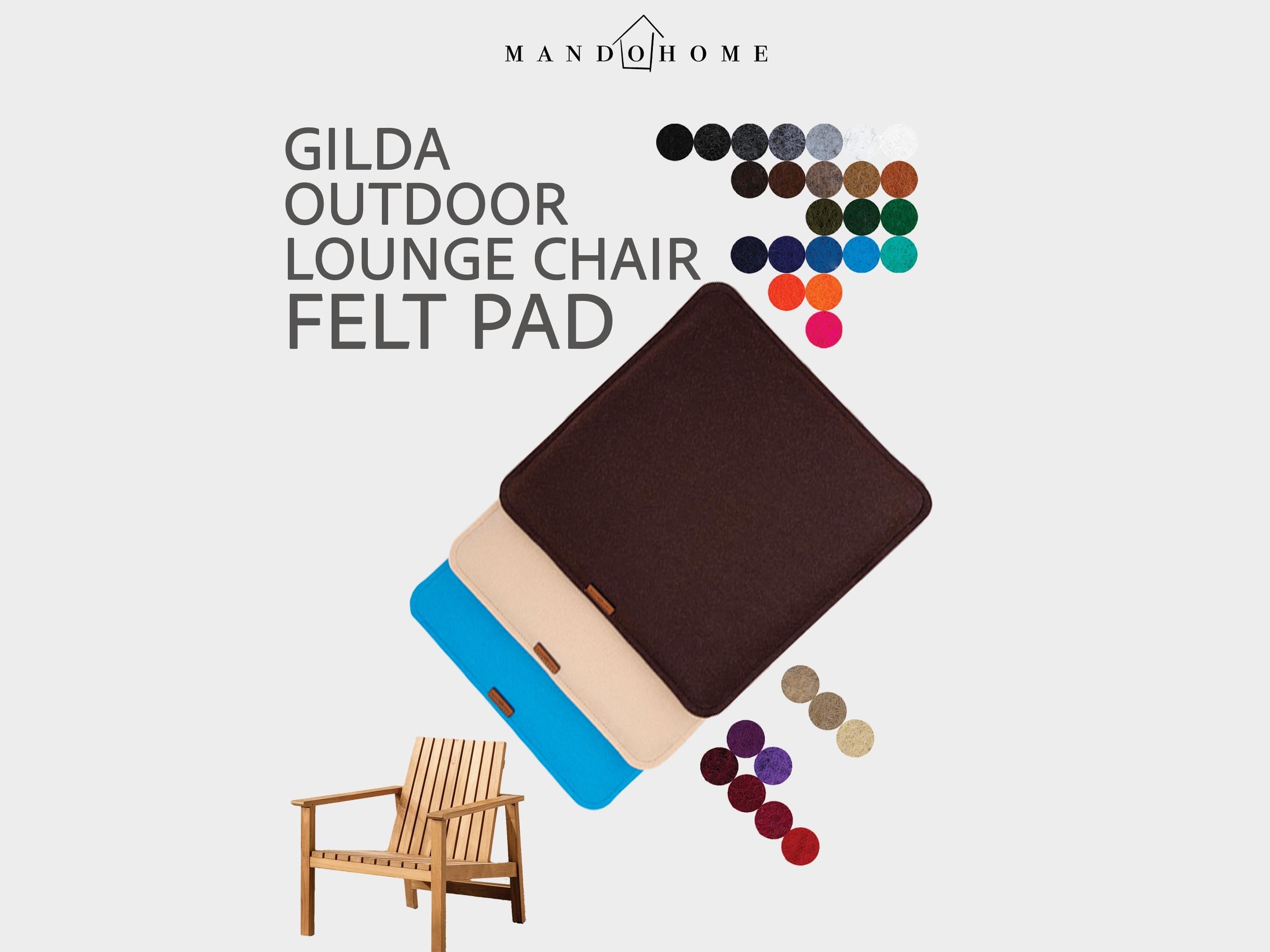 Gilda Outdoor Lounge Chair Cushion, 2mm Felt Seat Pad, 36 Colors, Non Slip Option