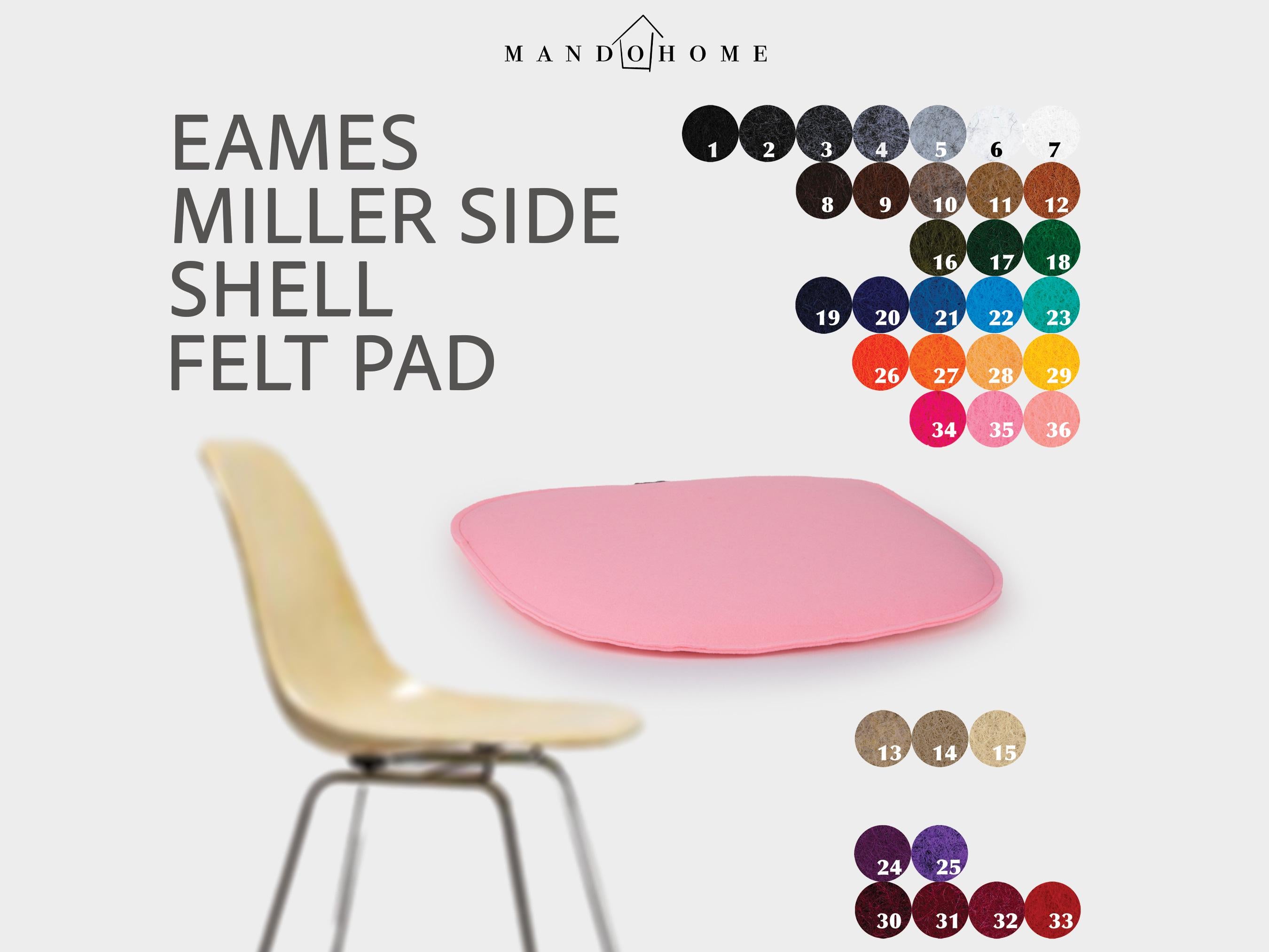 Eames Miller Side Shell Chair Felt Pad Cushion: Comfortable Foam-Filled Seat Protector with 36 Color Options