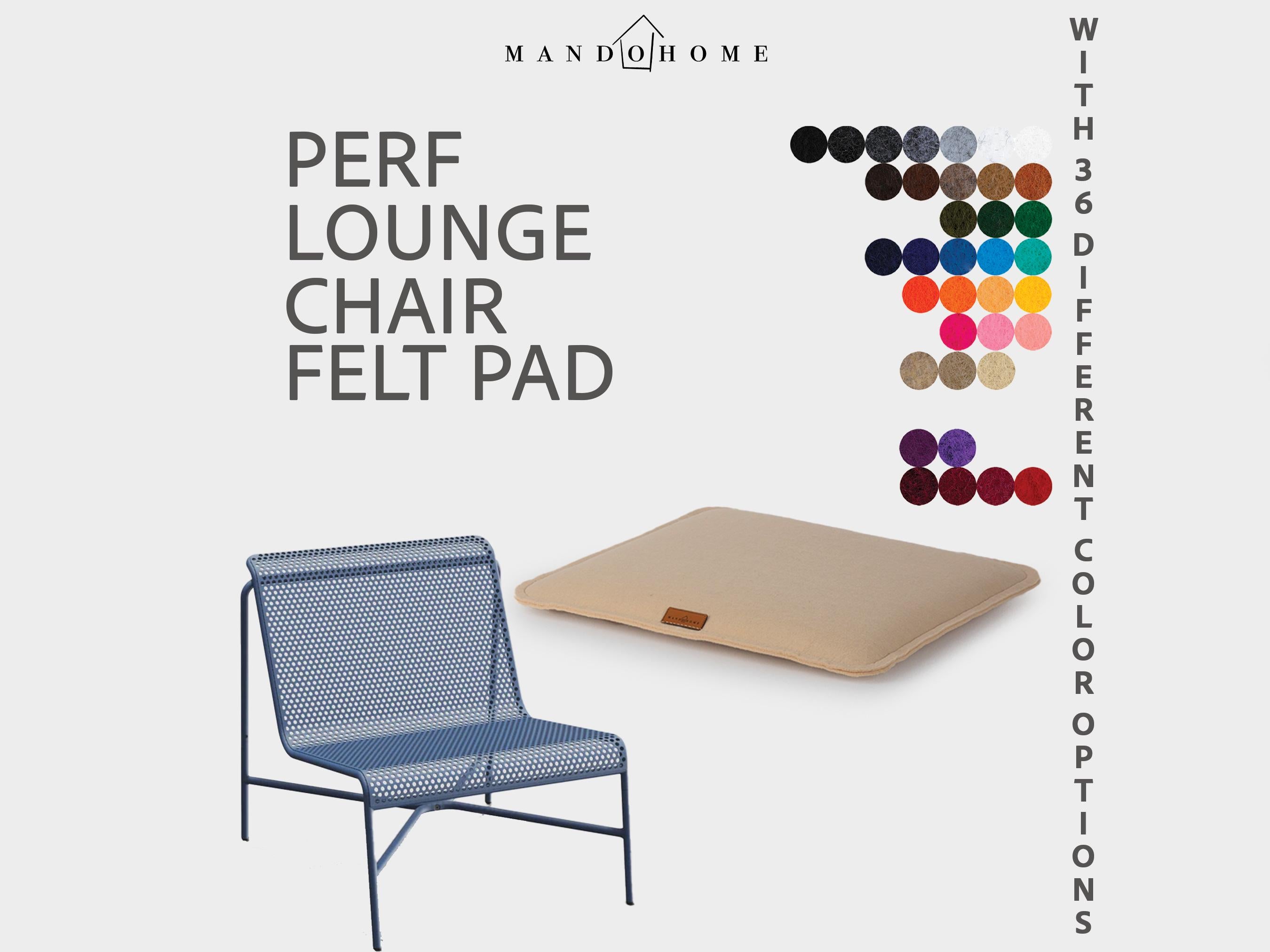 Perf Lounge Chair Cushion, 2mm Felt Seat Pad, 36 Colors, Non Slip Option