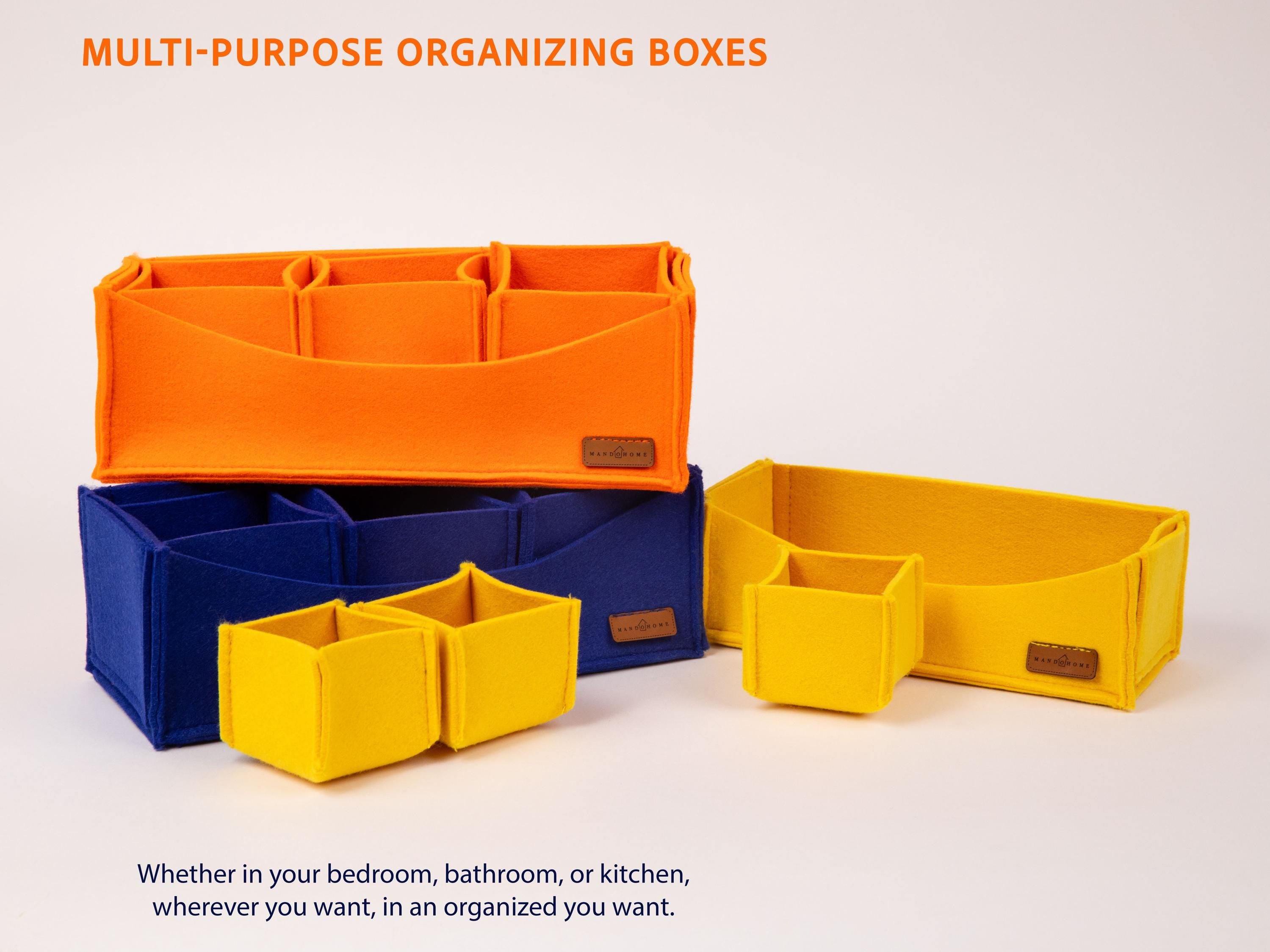 Felt Home Organizer | 3 Boxes & 3 Pockets Storage Set, 36 Colors, Lightweight Easy Clean