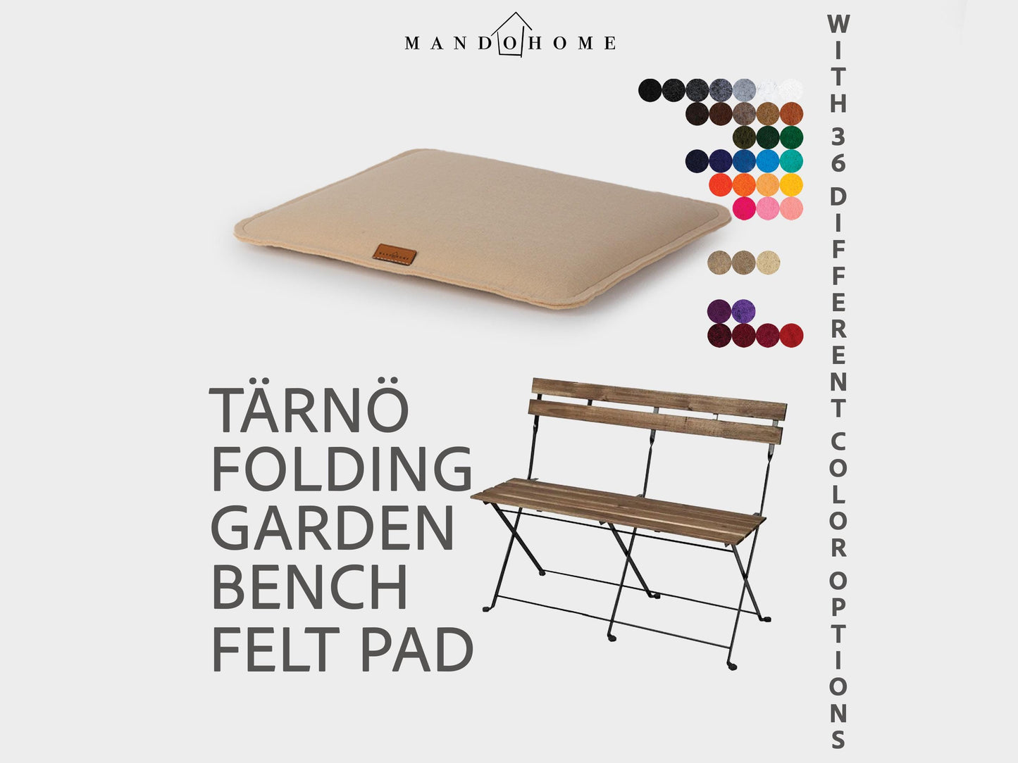 Tärnö Garden Bench Cushion | Double Felt, Non-Slip, 36 Colors