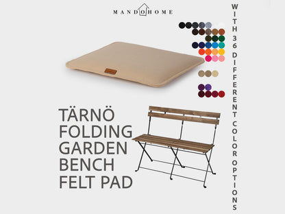 Tärnö Garden Bench Felt Cushion | 2mm Double Felt Layers, 36 Colors, Non-Slip Option | Tarno Bench