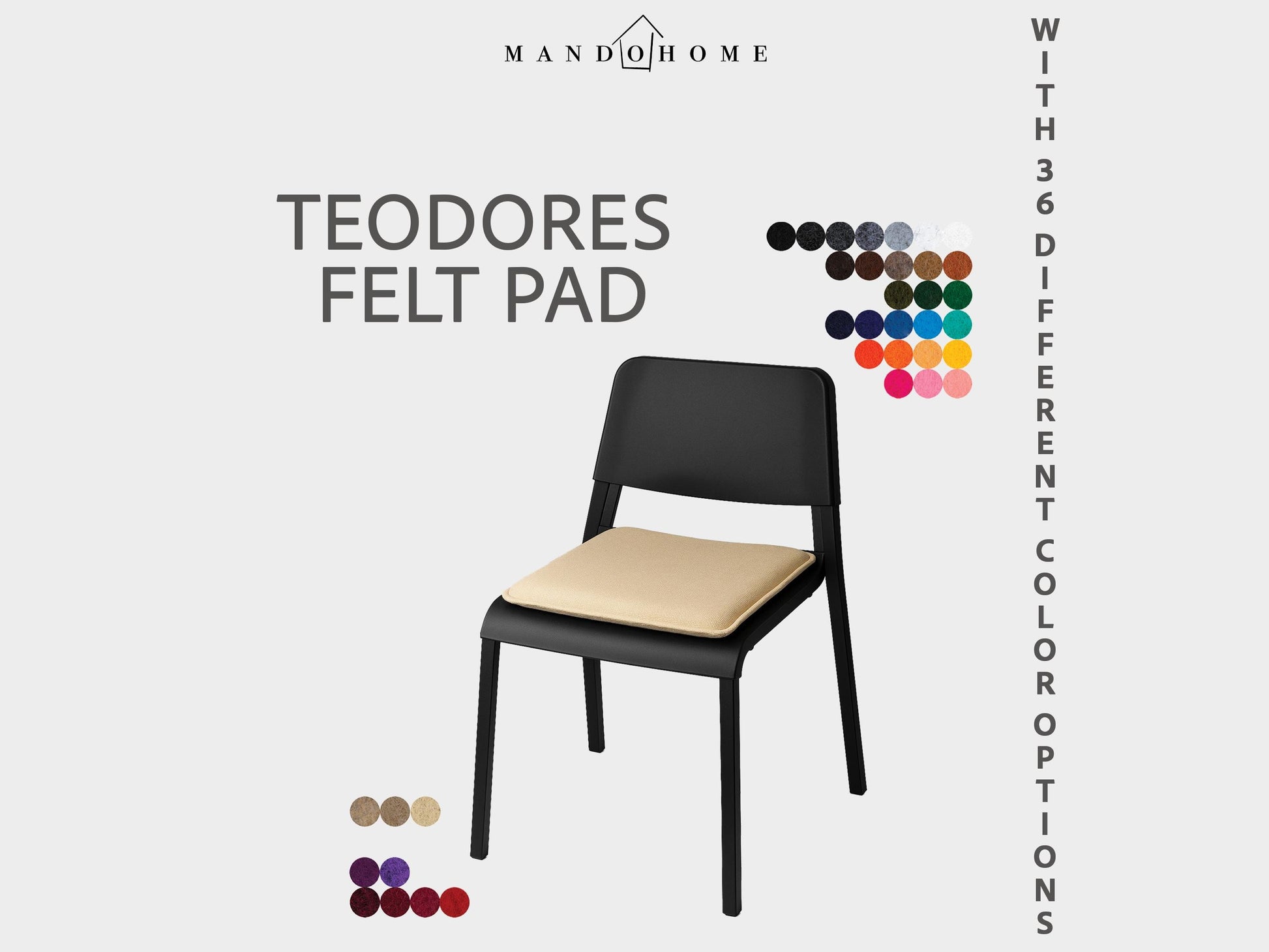 Teodores Chair Cushion, Felt Seat Pad with 36 Color Options