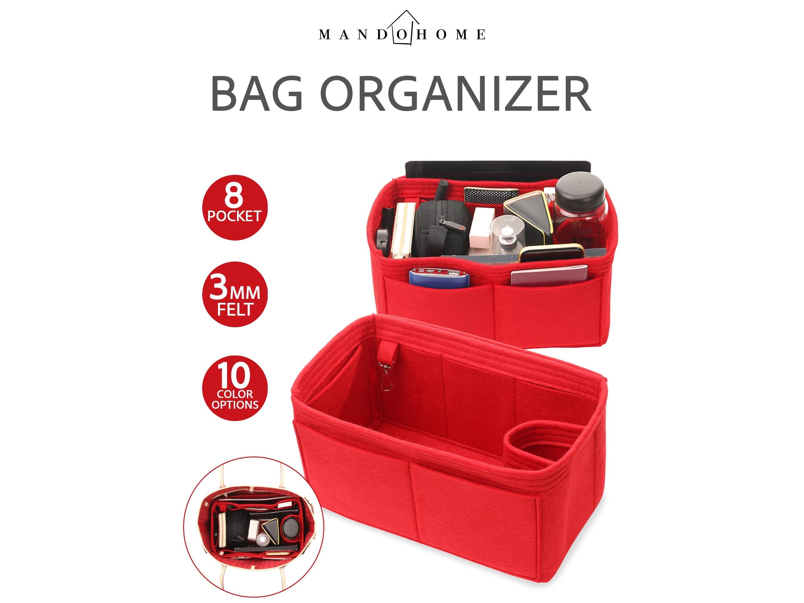 Felt Bag Organizer with Bottle Holder and Key Hanger, Multi Pocket Insert
