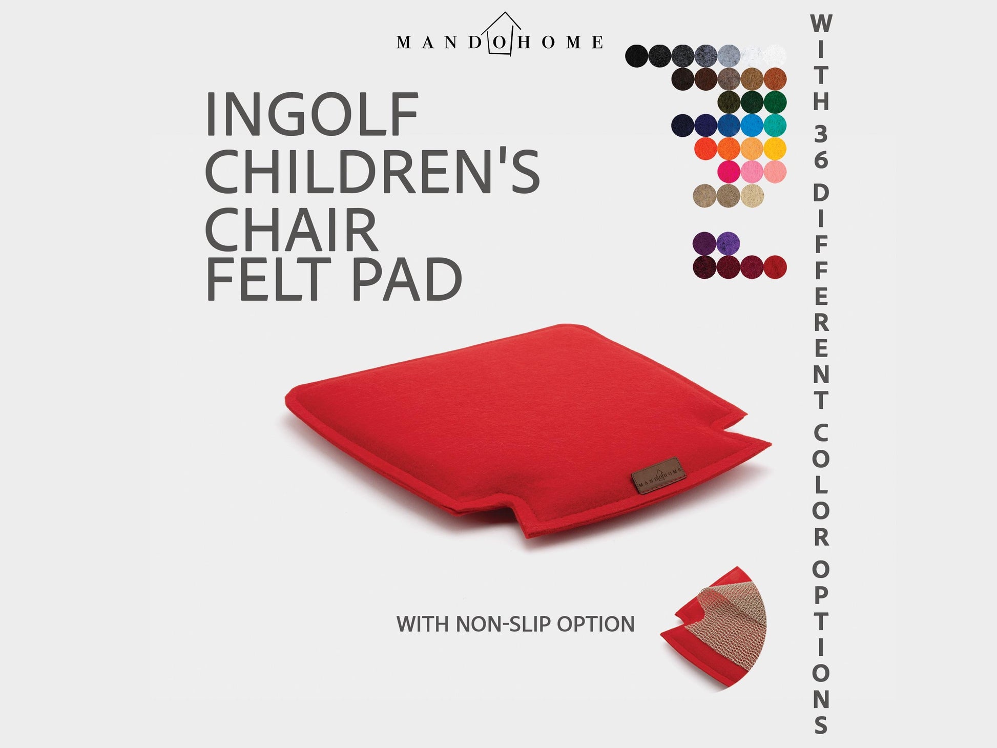 Ingolf Children's Chair Cushion, Felt Seat Pad with Non Slip Option