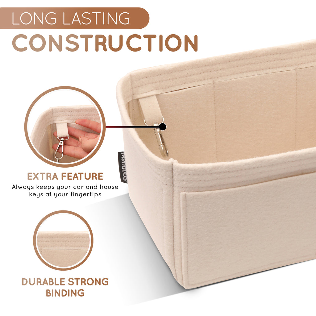 Purse Organizer Insert with 8 Pockets with Key Hook, 6 Sizes in Beige