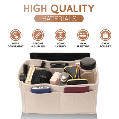 Purse Organizer Insert with 8 Pockets with Key Hook, 6 Sizes in Beige