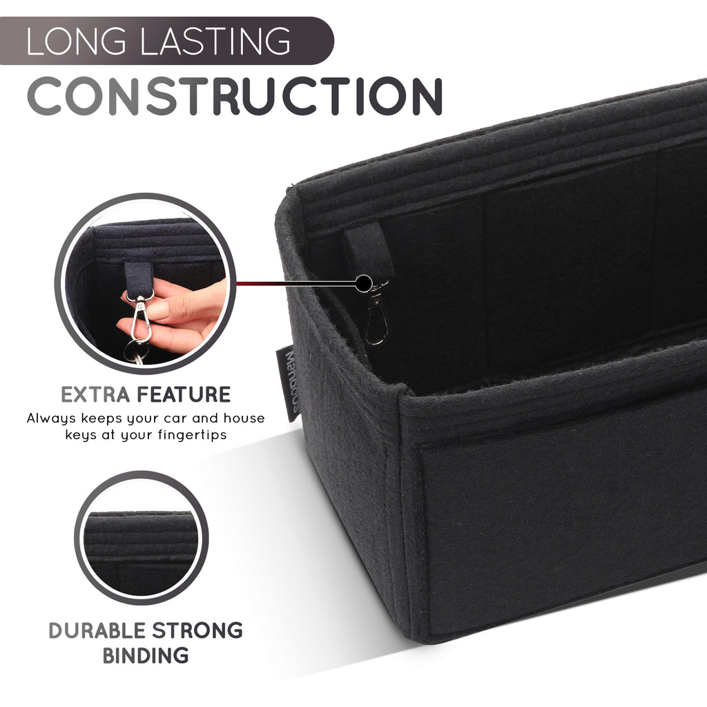Purse Organizer Insert with 8 Pockets with Key Hook, 6 Sizes in Black