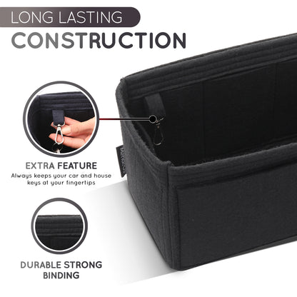 Purse Organizer Insert with 8 Pockets with Key Hook, 6 Sizes in Black