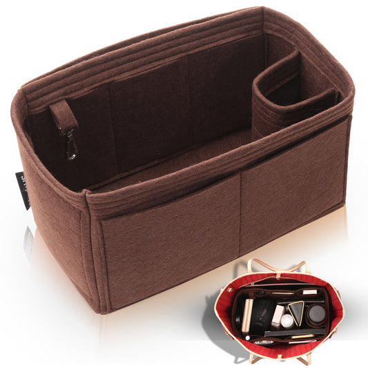 Purse Organizer Insert with 8 Pockets with Key Hook, 6 Sizes in Brown
