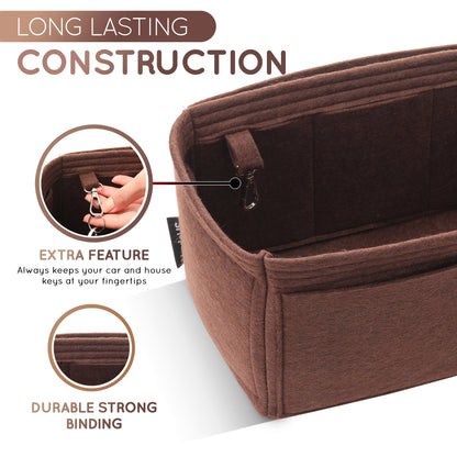 Purse Organizer Insert with 8 Pockets with Key Hook, 6 Sizes in Brown