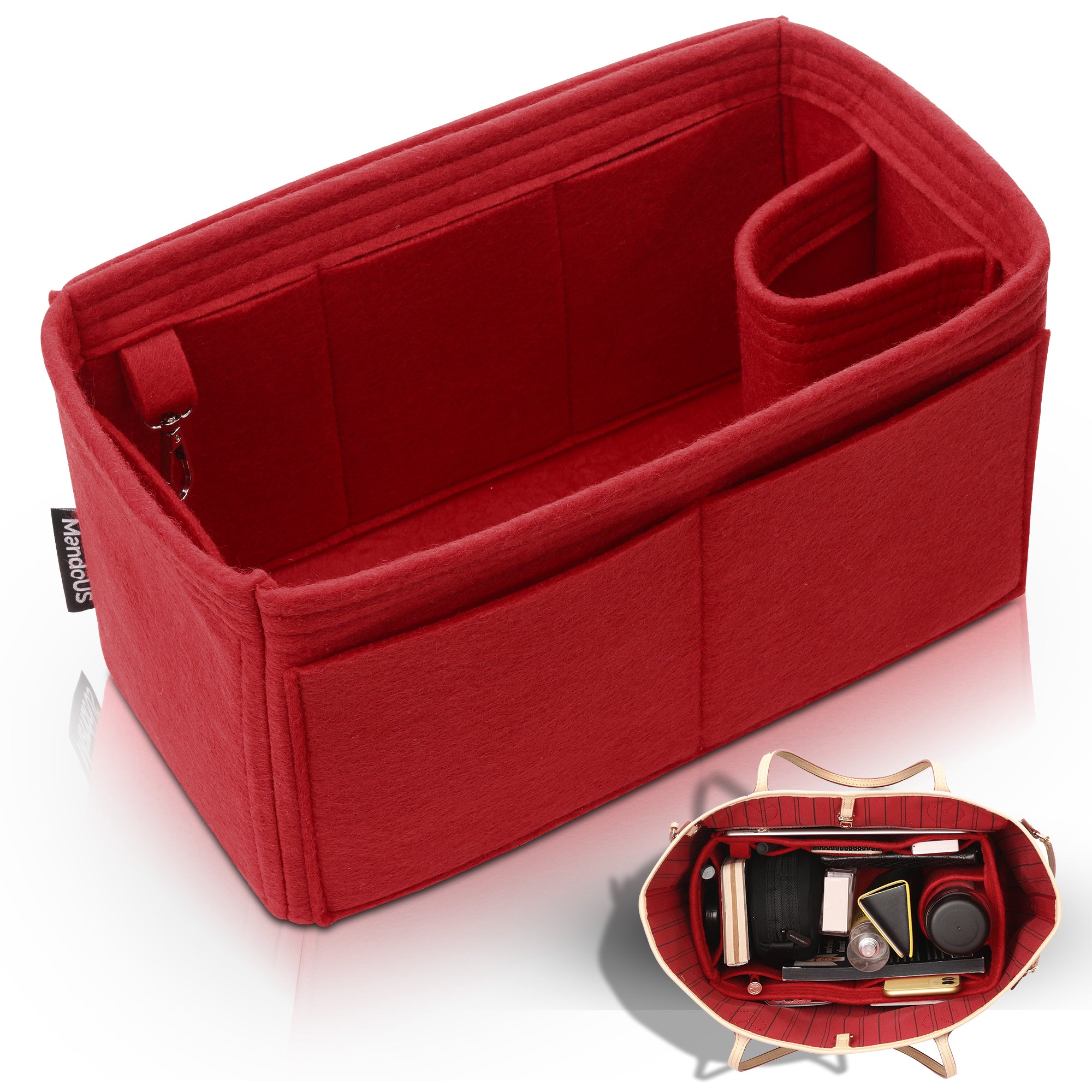 Purse Organizer Insert with 8 Pockets with Key Hook, 6 Sizes in Burgundy
