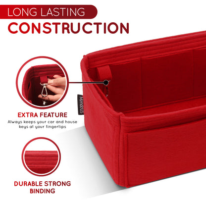 Purse Organizer Insert with 8 Pockets with Key Hook, 6 Sizes in Burgundy