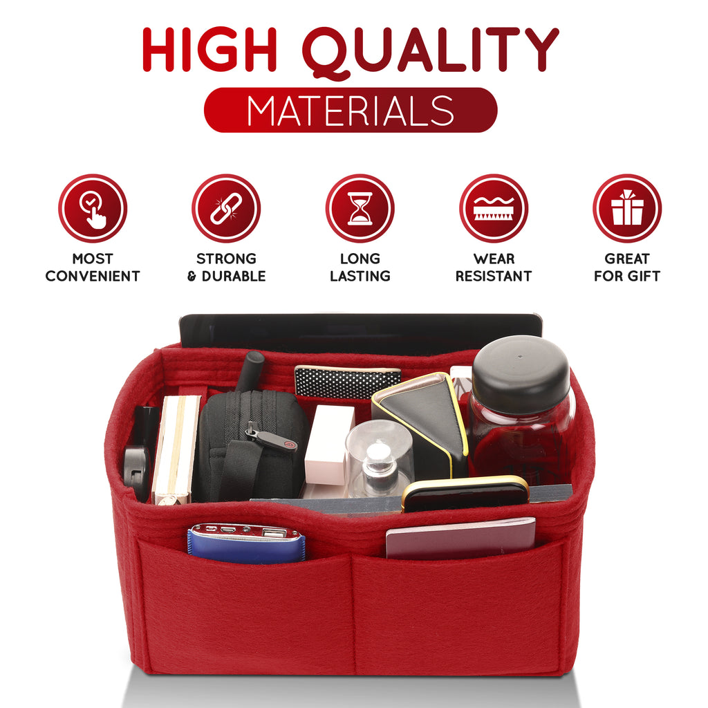 Purse Organizer Insert with 8 Pockets with Key Hook, 6 Sizes in Burgundy