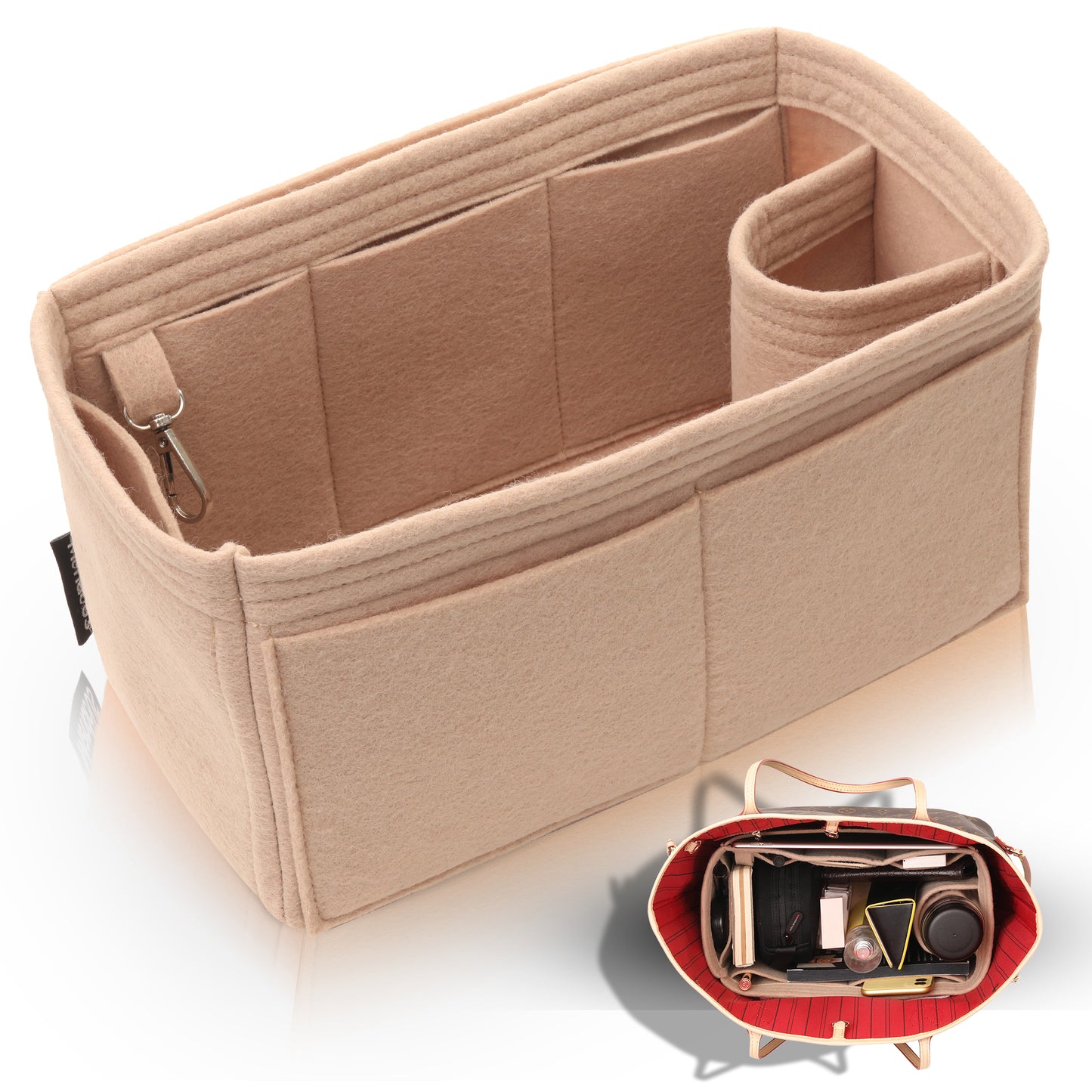 Purse Organizer Insert with 8 Pockets with Key Hook, 6 Sizes in Gold