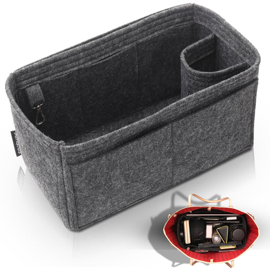 Purse Organizer Insert with 8 Pockets with Key Hook, 6 Sizes in Grey