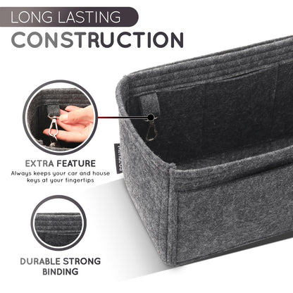 Purse Organizer Insert with 8 Pockets with Key Hook, 6 Sizes in Grey