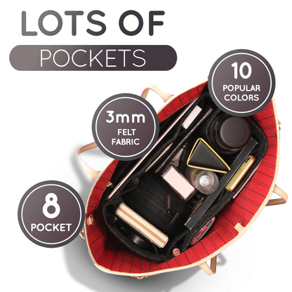 Purse Organizer Insert with 8 Pockets with Key Hook, 6 Sizes in Grey