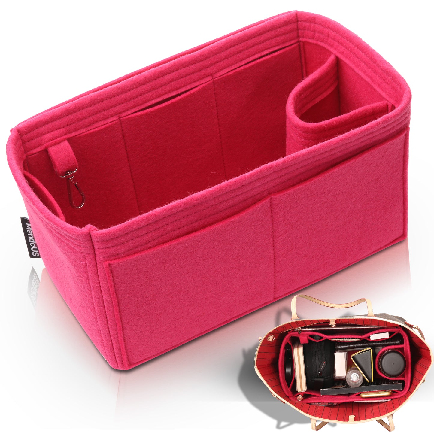 Purse Organizer Insert with 8 Pockets with Key Hook, 6 Sizes in Magenta