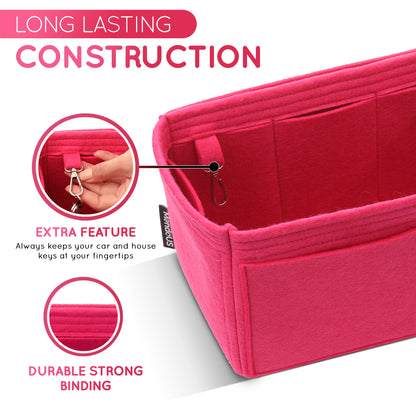 Purse Organizer Insert with 8 Pockets with Key Hook, 6 Sizes in Magenta