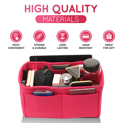 Purse Organizer Insert with 8 Pockets with Key Hook, 6 Sizes in Magenta