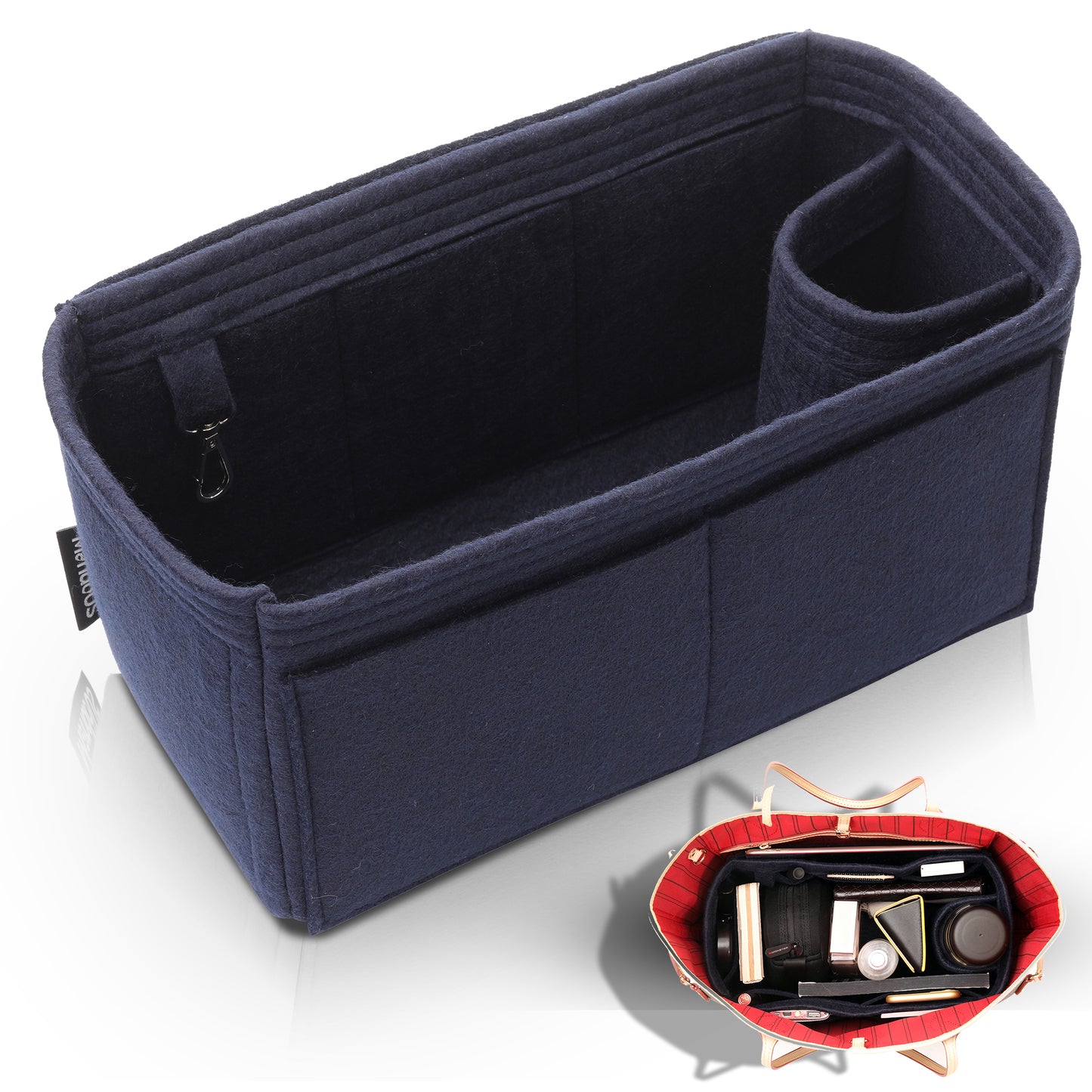 Purse Organizer Insert with 8 Pockets with Key Hook, 6 Sizes in Navy Blue