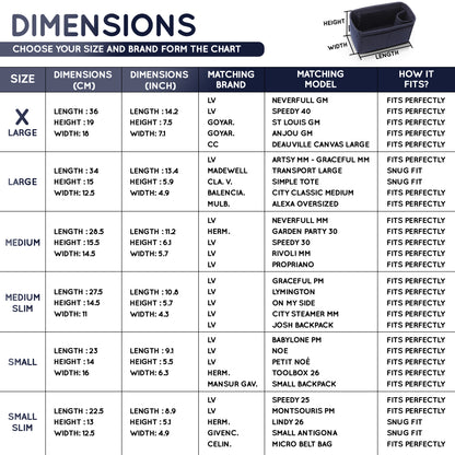 Purse Organizer Insert with 8 Pockets with Key Hook, 6 Sizes in Navy Blue