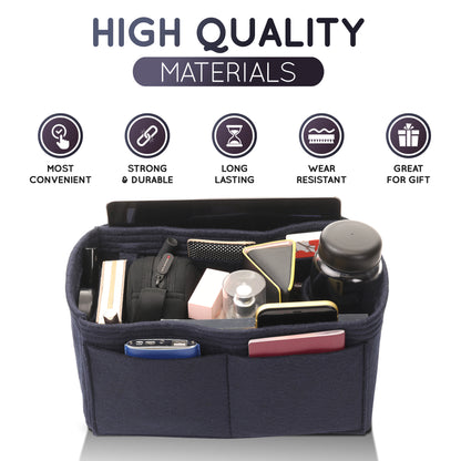 Purse Organizer Insert with 8 Pockets with Key Hook, 6 Sizes in Navy Blue