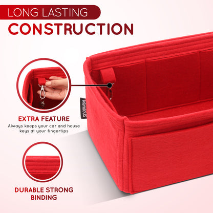Purse Organizer Insert with 8 Pockets with Key Hook, 6 Sizes in Red
