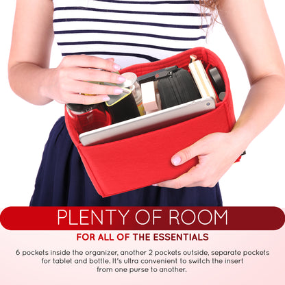 Purse Organizer Insert with 8 Pockets with Key Hook, 6 Sizes in Red