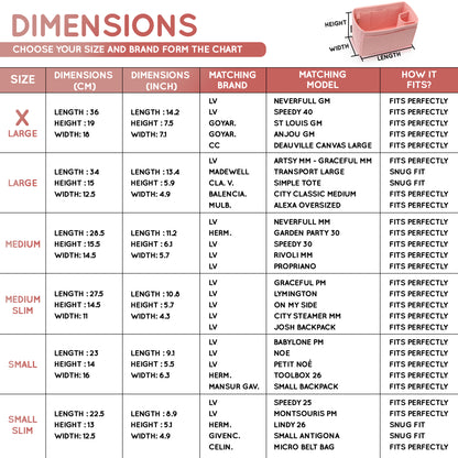 Purse Organizer Insert with 8 Pockets with Key Hook, 6 Sizes in Rose Ballerina